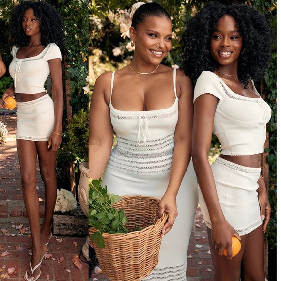 HOUSE OF CB 'Nola' and 'Sarelle' Ivory Dainty Knit Top and Mini Skirt Set - Picture 10 of 15
